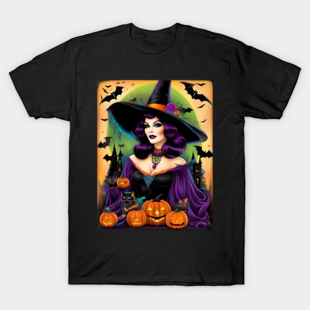 Halloween Spooky Vintage Black Magic Witch T-Shirt by TrendyTees